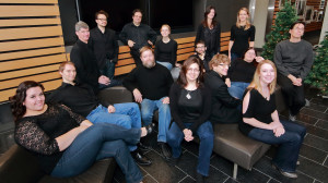 The group in 2014: (back row, from l. to r.) Ross Brownlee, Matthew Baron, Michael McKay, Jami Reimer, Heather Pauls, Claire Fast; (middle row, l. to r.) Paul Winkelmans, Alan Schroeder, Josiah Brubacher and Angela Neufeld; (front row, from l. to r.) Alexandra Hasenpflug, Karine Beaudette, Michael Schellenberg and Merina Dobson Perry. (Photo: Chris Black)