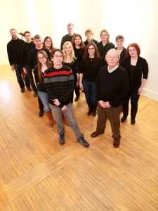 Camerata Nova was extremely fortunate to get to work with guest conductor Christopher Jackson. (Left row, from back to front) Alan Schroeder, Nathan Dyck, Angela Neufeld, Ross Brownlee, Jane Fingler, Rebecca Alvarez and Andrew Balfour; (middle row) Michael Thompson, Karine Beaudette, Elle Salvalaggio and Christopher Jackson; (right row) Michael Schellenberg, Thomas McKibbin, Liz Przybylski and Brooklyn Friesen. (Photo: Chris Black)